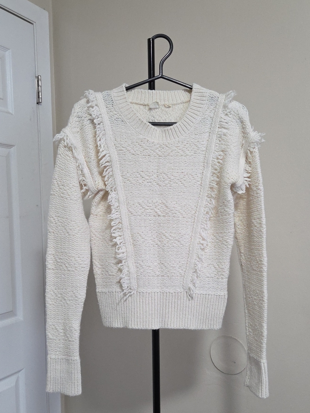 GAP Ivory Fringe Crewneck Sweater